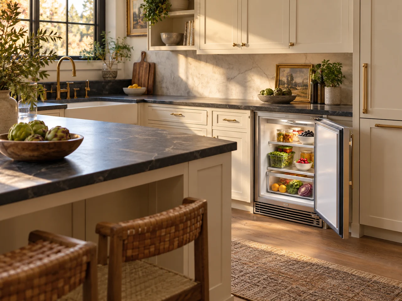 Illustration of a Sub-Zero undercounter refrigerator